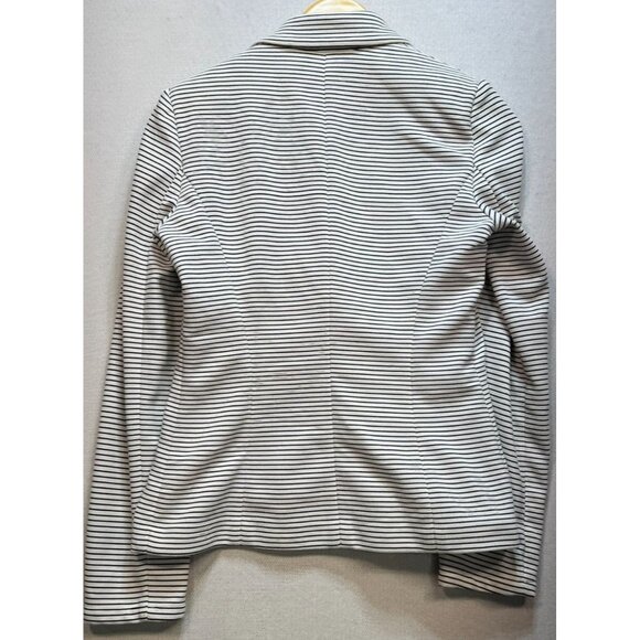 Calvin Klein Womens One Button Knit Blazer Jacket  Sz 6 White Black Stripe - Picture 2 of 13